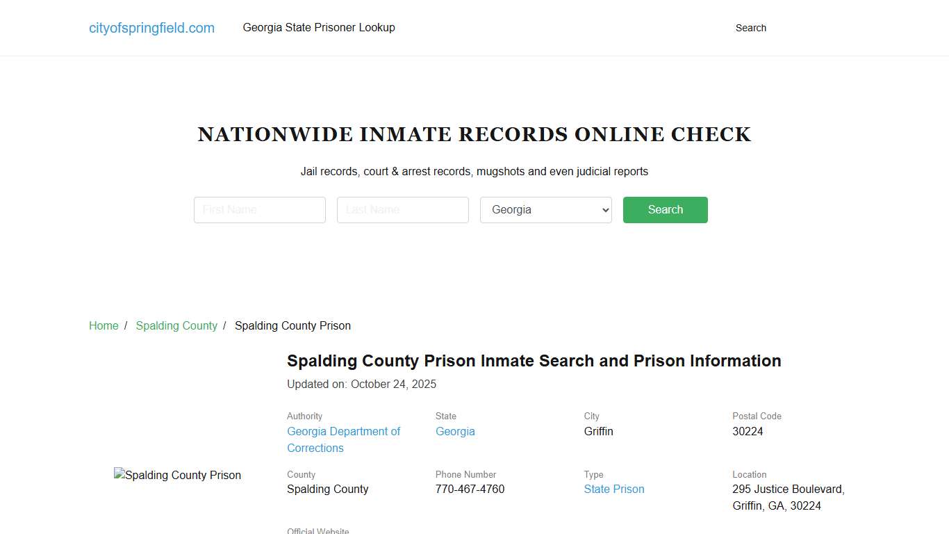 Spalding County Prison Inmate Search, Visitation, Phone no. & Mailing Information